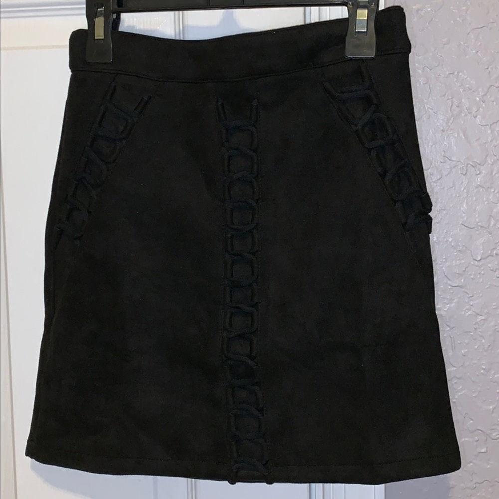 LF “SEEK The Label” Black Suede Mini Skirt with Knots XS